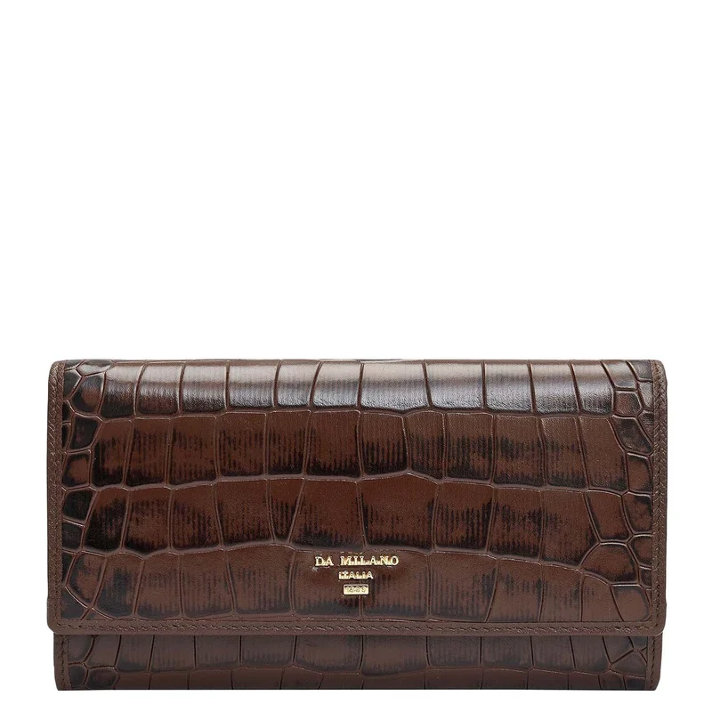 دا ميلانو Croco Leather Ladies Wallet - Walnut